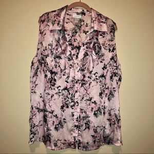 Tahari Women’s Floral Sleeveless silk Top blouse